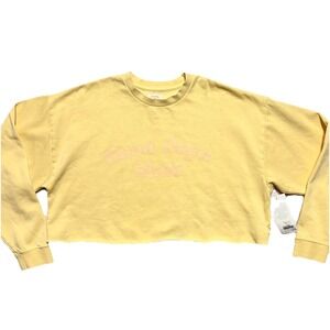 Billabong Cropped Sweatshirt Women M Yellow Crew Pullover Fleece Good On Ya Mate